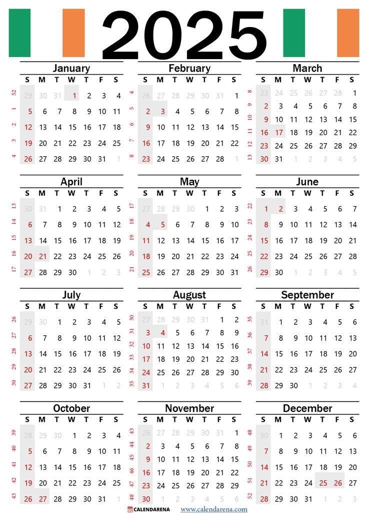 2025 Calendar Ireland Printable August Calendar October Calendar 
