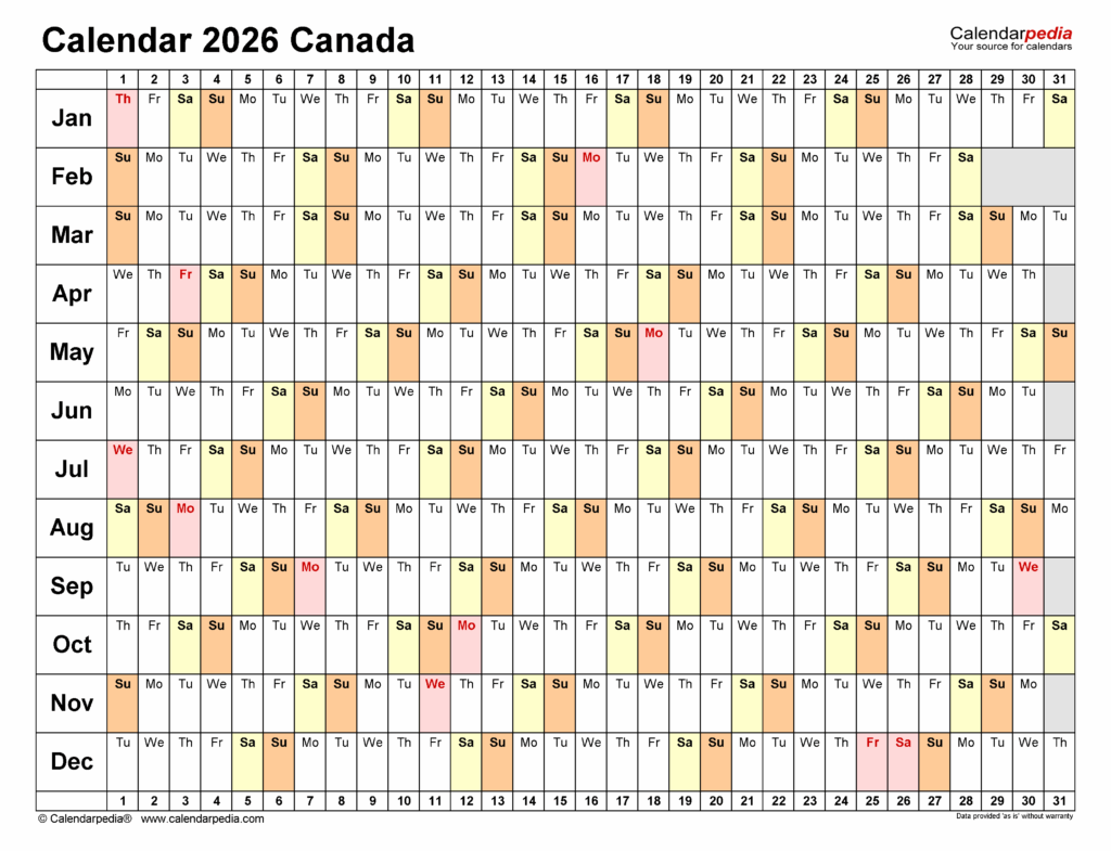 2026 Calendar Printable Canada Ivy Faith