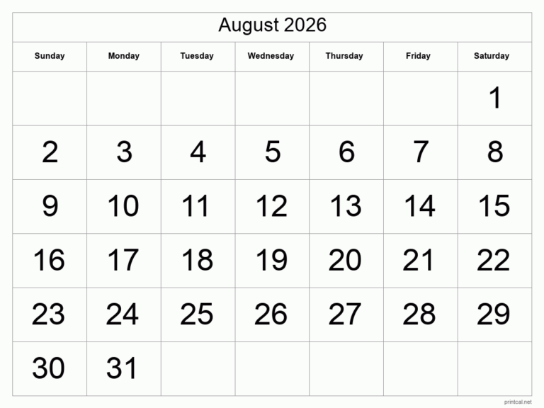 August 2026 Algeria Printable Calendar We Love Printables