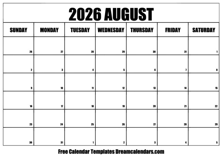 August 2026 Calendar Free Printable With Holidays And Observances