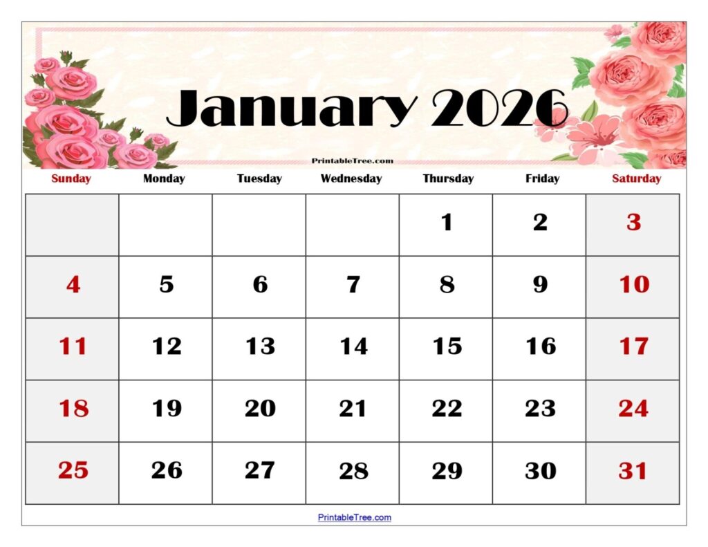 Blank January 2026 Calendar Printable PDF Templates