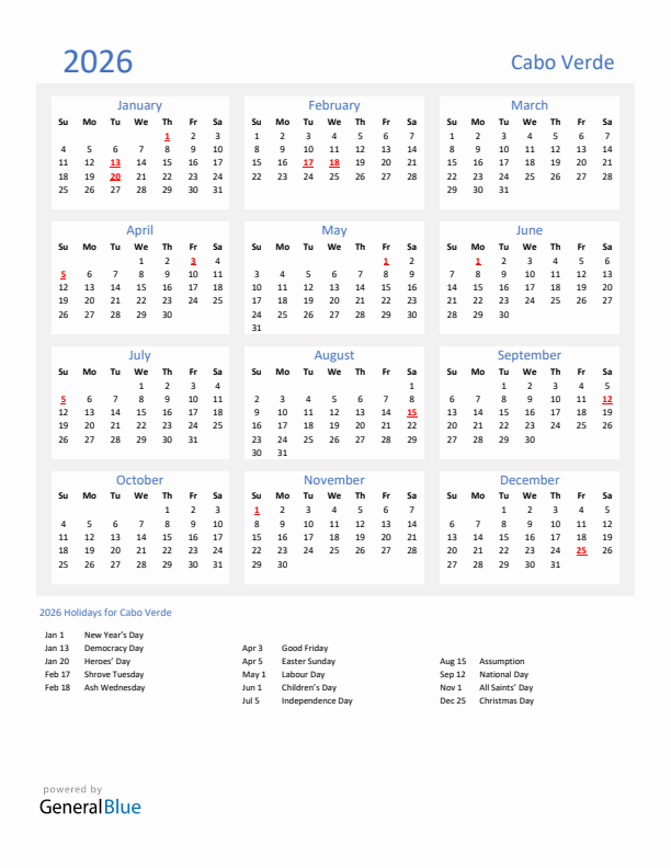 February 2026 Cabo Verde Printable Calendar We Love Printables
