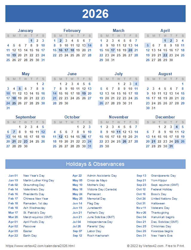 Full Year Calendar 2026 Leanne J Mills