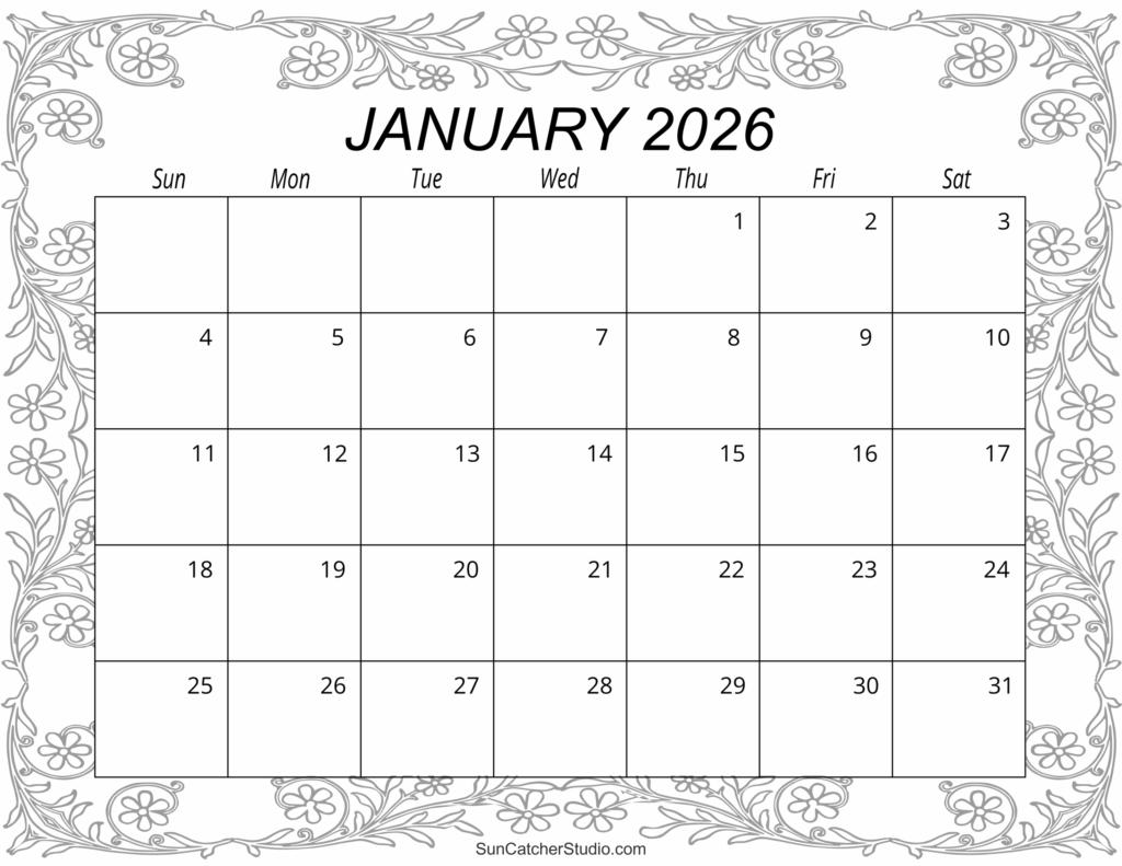 January 2026 Calendar Free Printable DIY Projects Patterns 