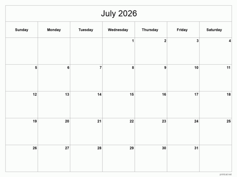 July 2026 Bulgaria Printable Calendar We Love Printables