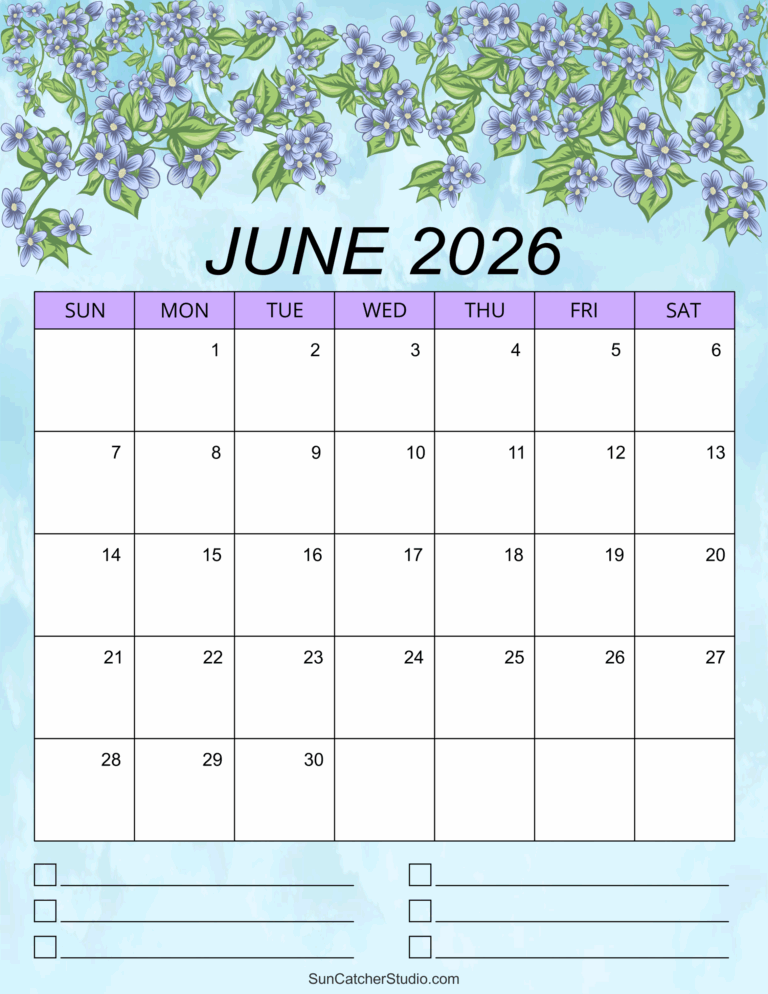 June 2026 Calendar Free Printable DIY Projects Patterns Monograms 