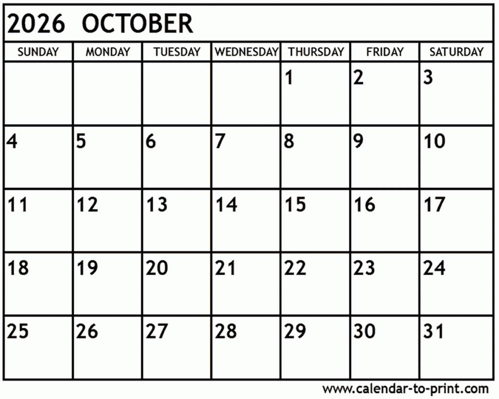 Navigating Time The Importance Of A Printable October 2026 Calendar 