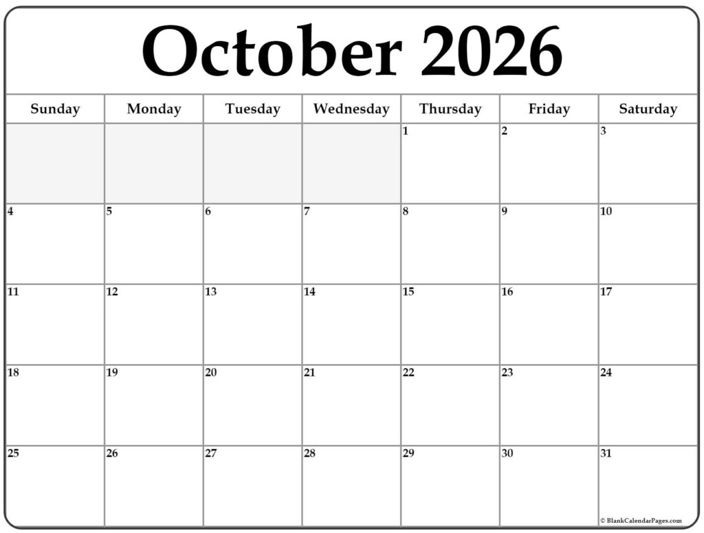 October 2026 Calendar Free Printable Calendars