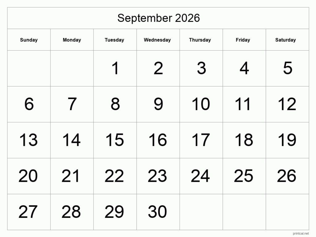 Printable September 2026 Calendar Free Printable Calendars