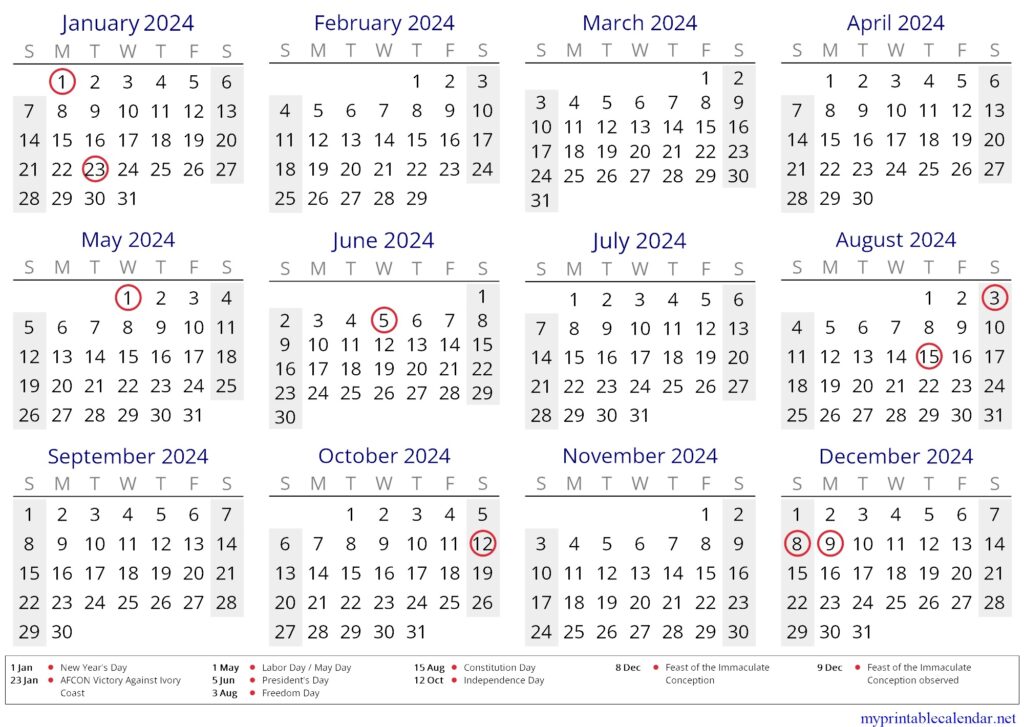 Printable Yearly July 2024 Calendar Equatorial Guinea