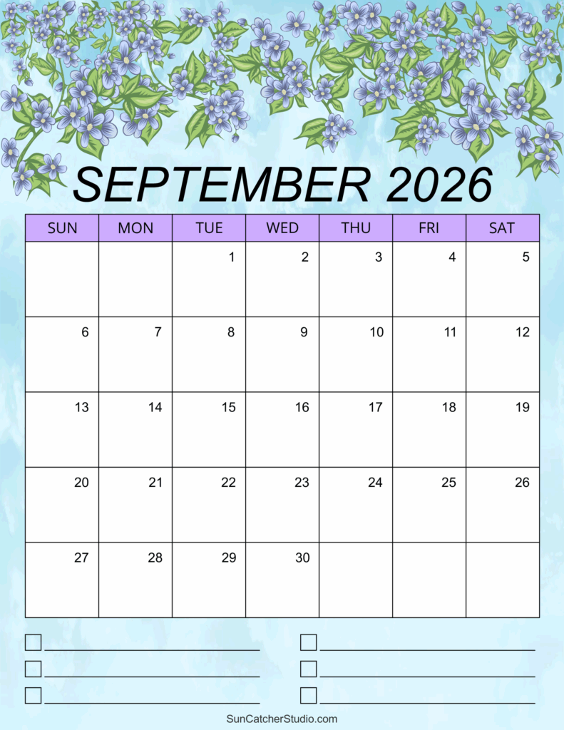 September 2026 Calendar Free Printable DIY Projects Patterns 
