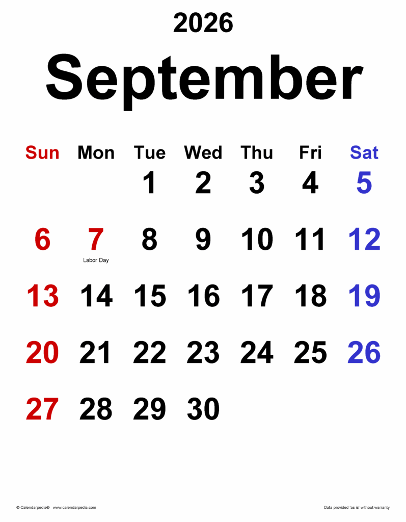 September 2026 Calendar Templates For PDF Excel And Word