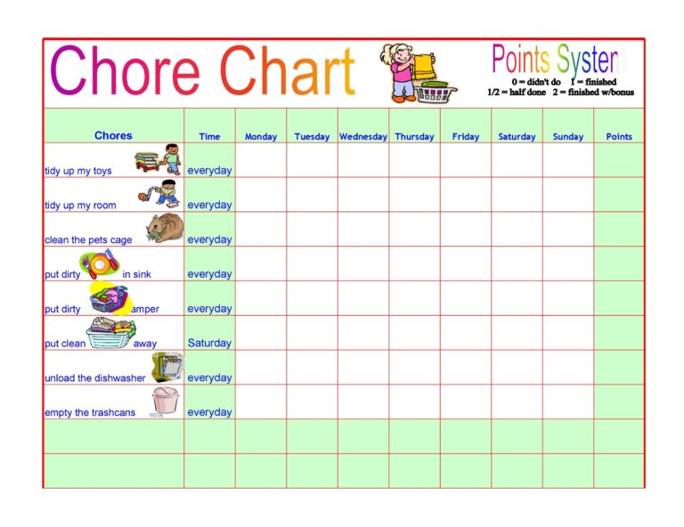 46 FREE Chore Chart Templates For Kids TemplateLab