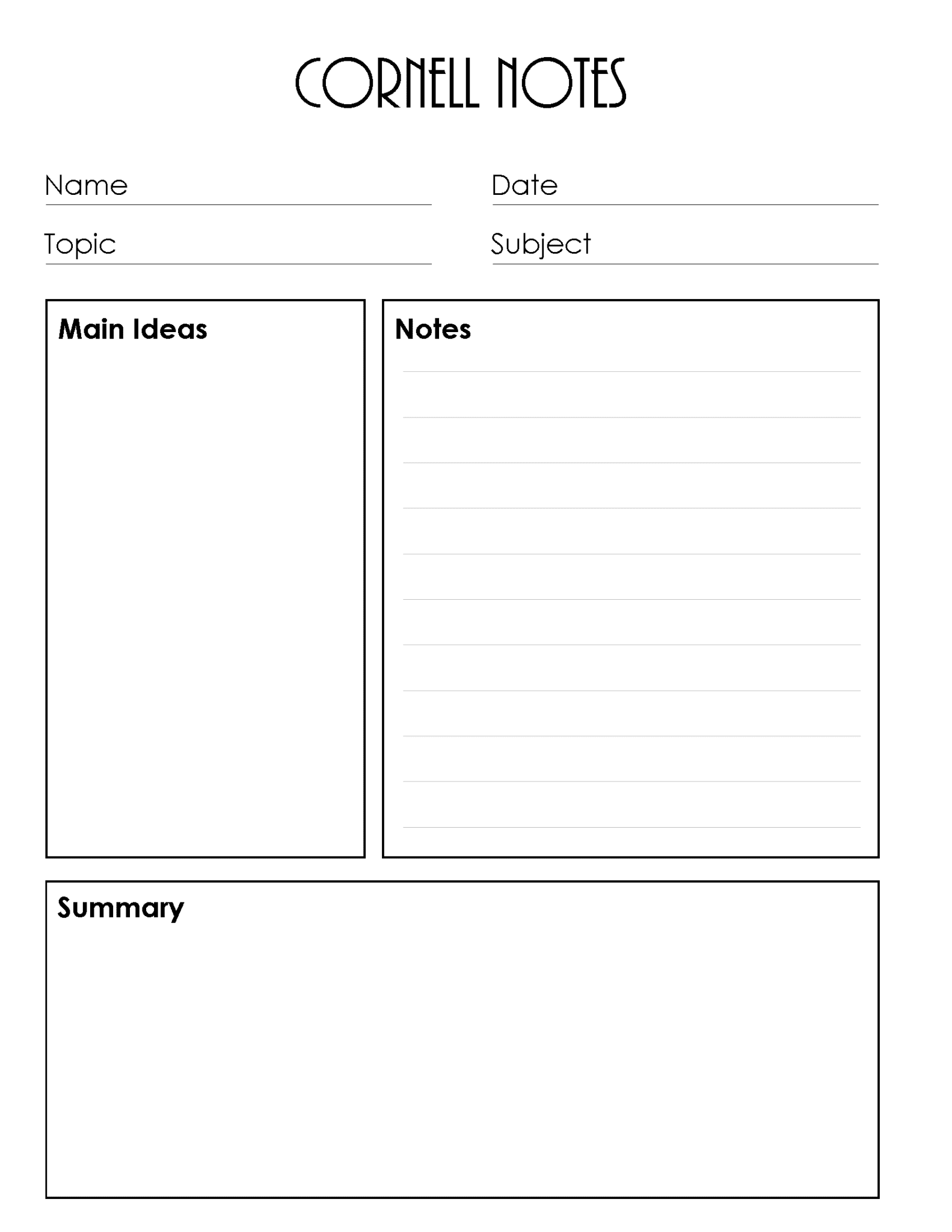 Cornell Notes Template Printable Printable Word Searches