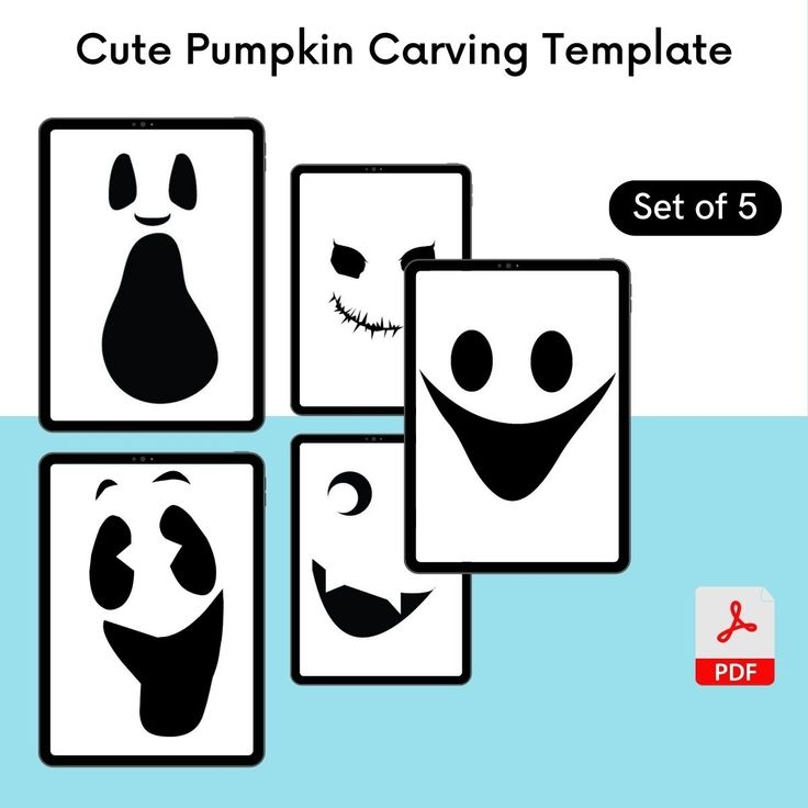 Cute Pumpkin Carving Templates Set Of 5