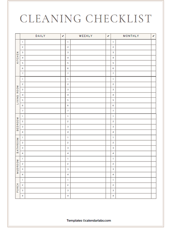Daily Cleaning Schedule Template Free Printable Infoupdate