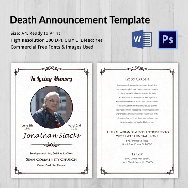 Death Announcement 5 Word PSD Format Download