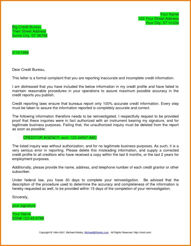 Dispute Letter To Credit Bureau Template Printable Receipt Template