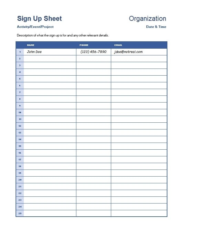 Download Printable Sign Up Sheet Template Free Download And Print For 