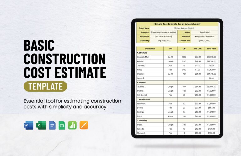 Editable Construction Estimate Templates In Excel To Download