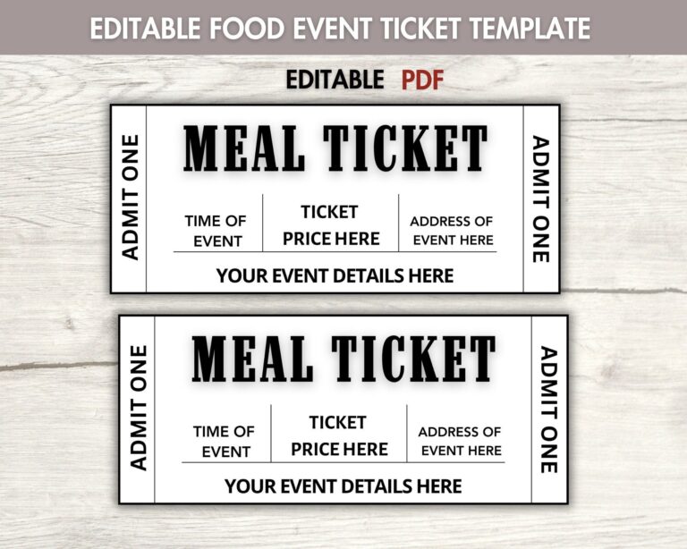 Editable Food Event Ticket Template Meal Ticket Printable Ticket 
