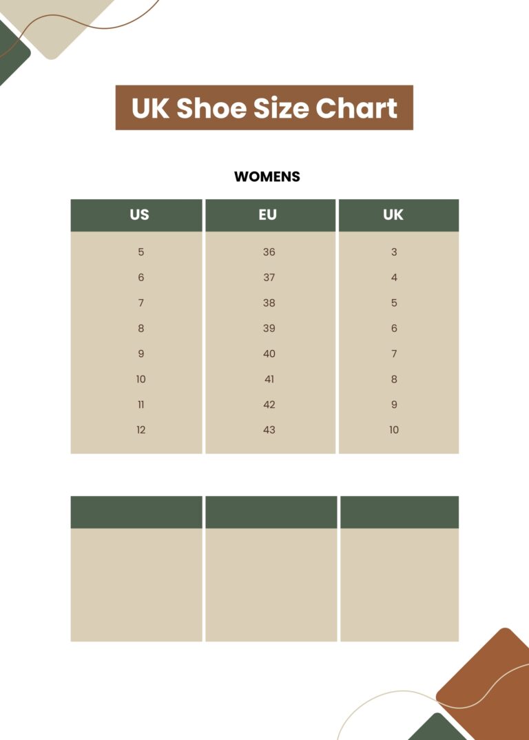Editable Shoe Size Chart Templates In PDF To Download