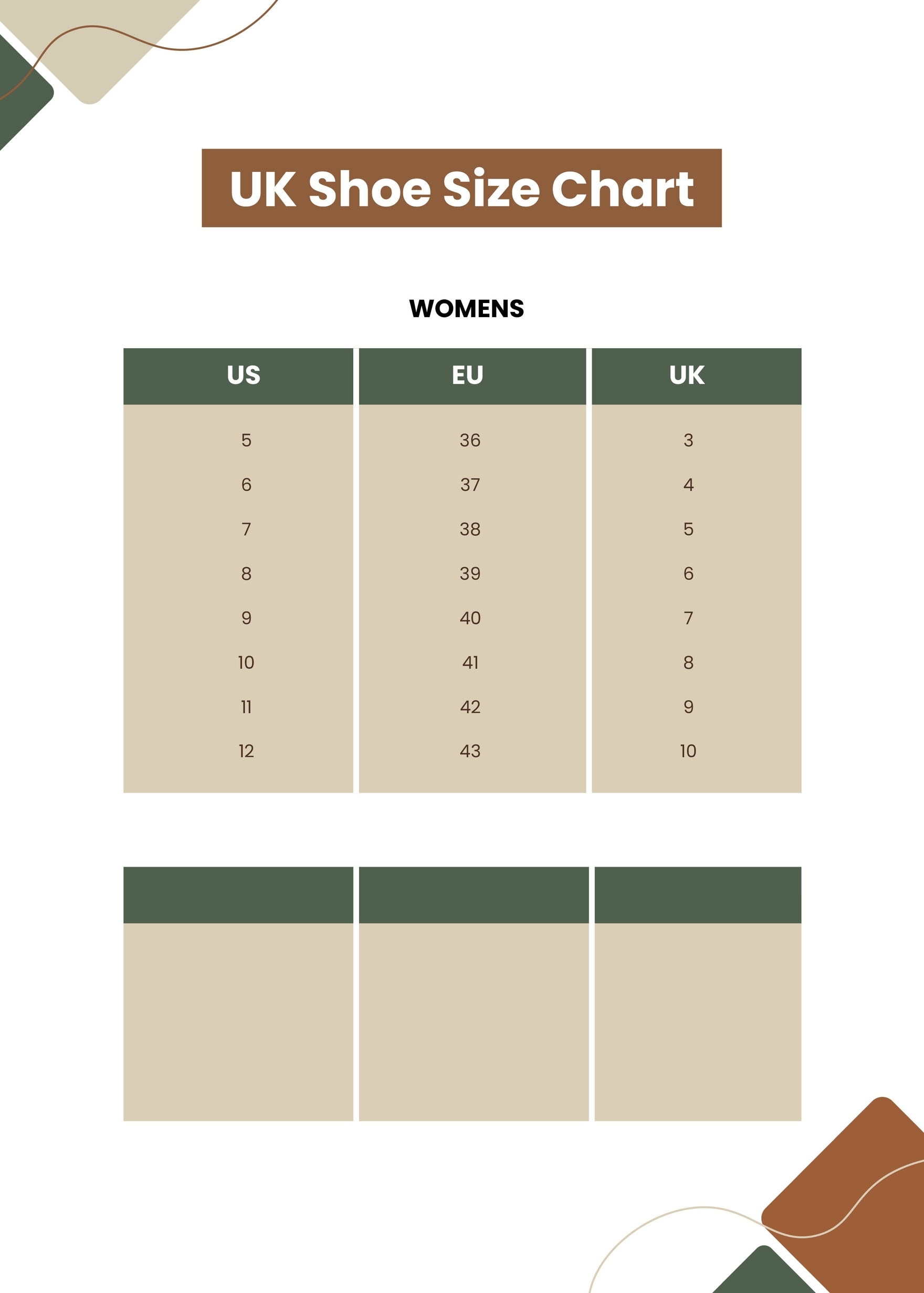 Editable Shoe Size Chart Templates In PDF To Download