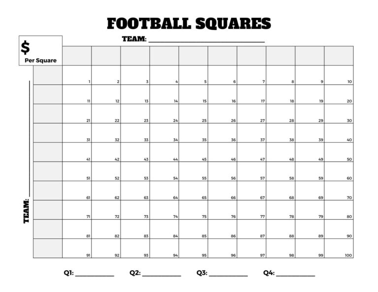 Football Squares Football Squares Template Football Square Printable 
