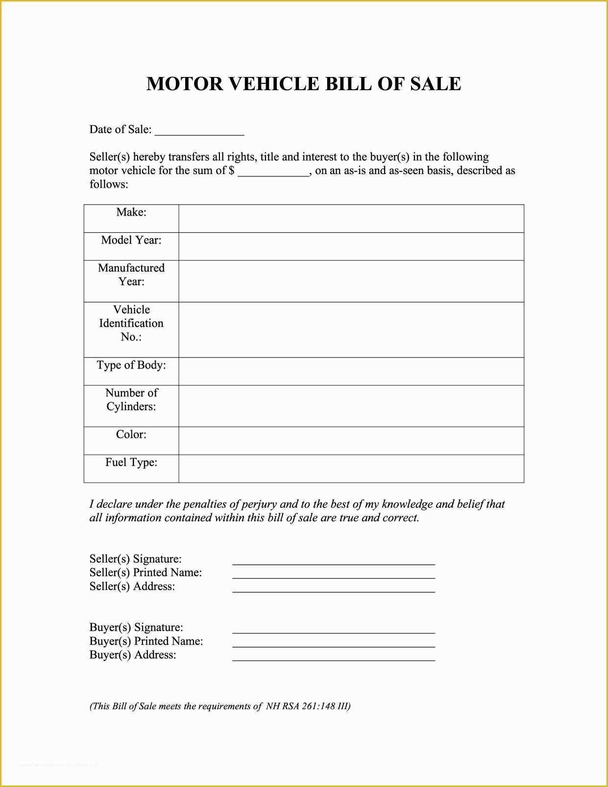 Free Printable Car Bill Of Sale