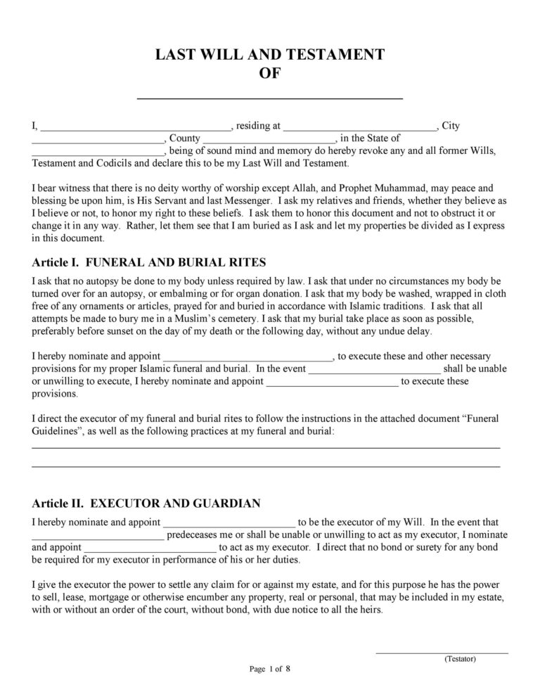 Free Printable Last Will And Testament Template Printable Templates