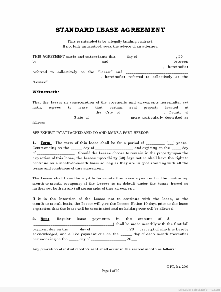 Free Printable Lease Agreement Template Easy PDF Printables For 