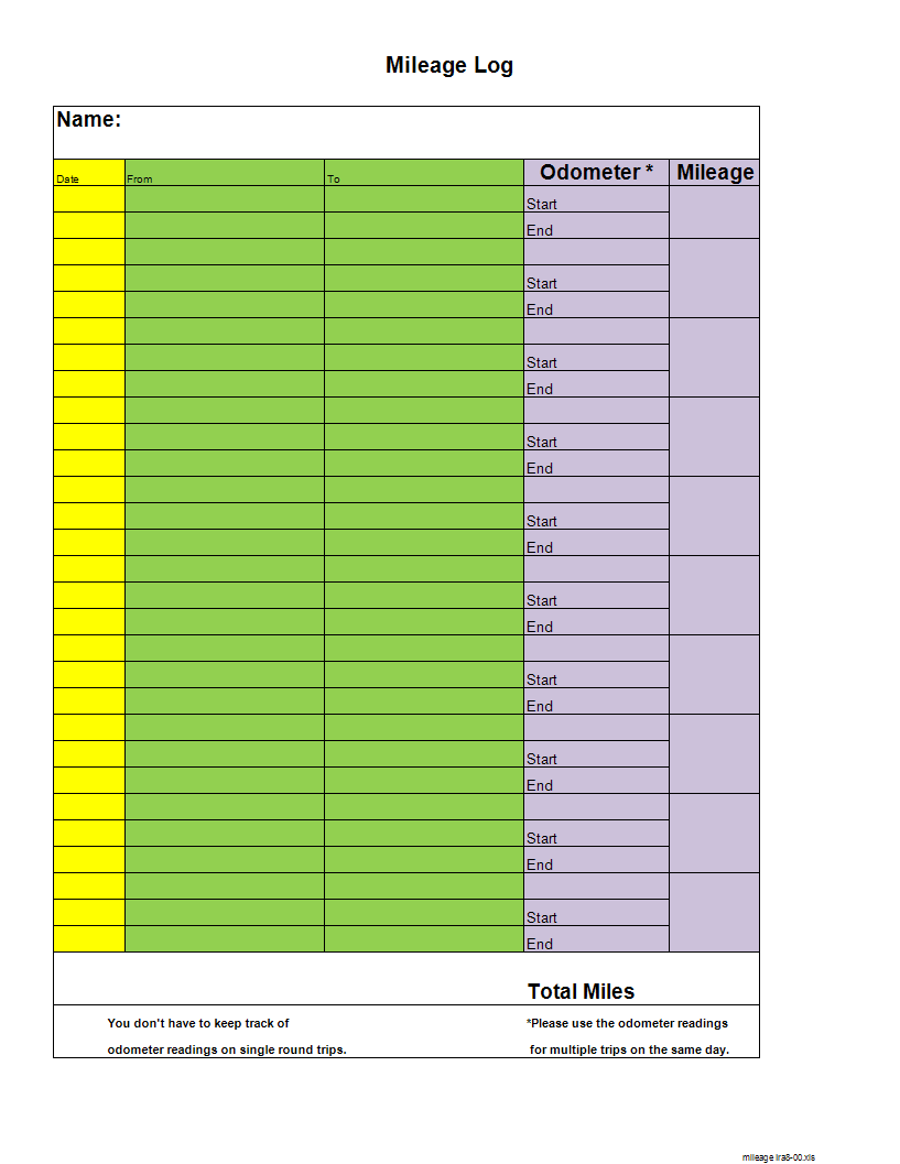 Free Printable Mileage Log Template For Self Employed Printable Forms 