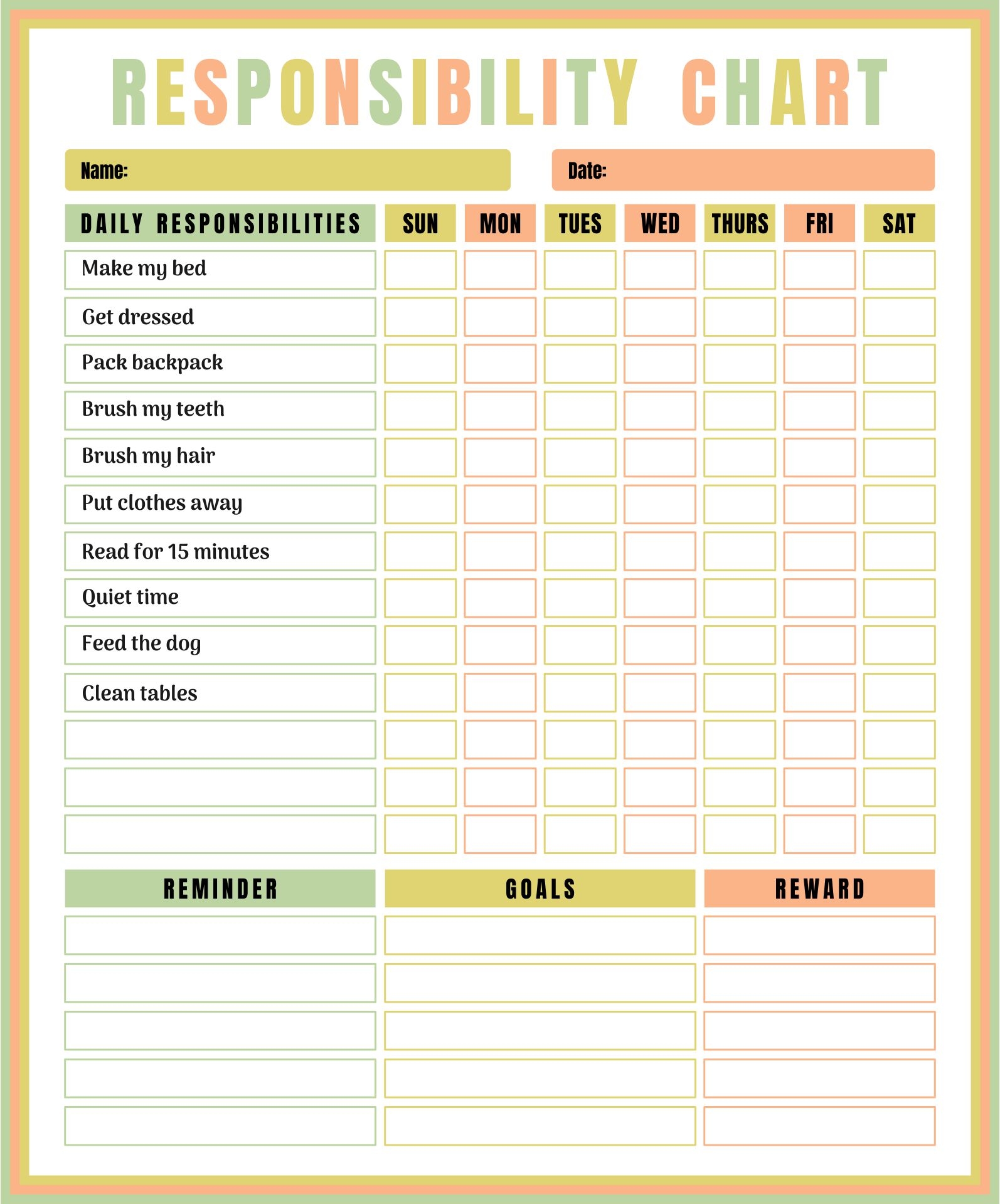 Free Printable Responsibility Chart Template Easy Printables For 