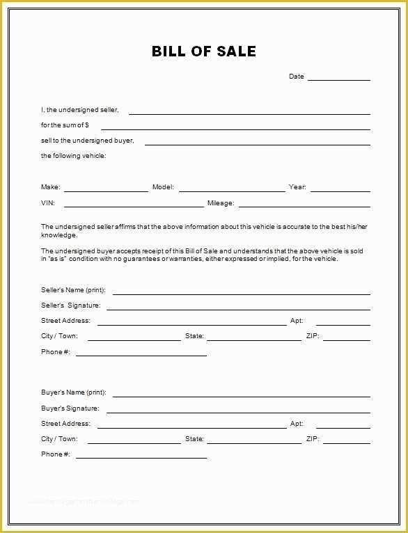 Free Vehicle Bill Of Sale Template Of Free Printable Free Car Bill Of 