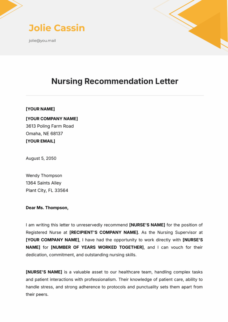Nursing Student Recommendation Letter Template Free Infoupdate