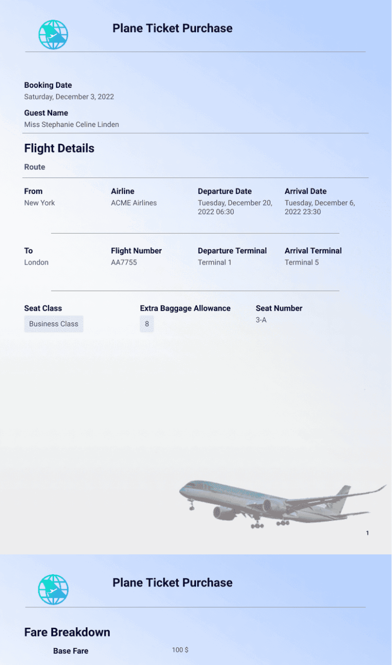 Plane Ticket Template Printable