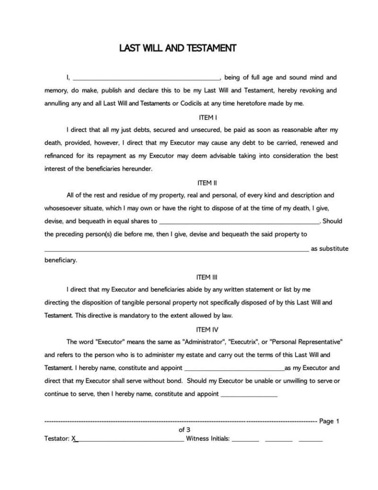 Printable Blank Last Will And Testament Template Uk Printable Templates