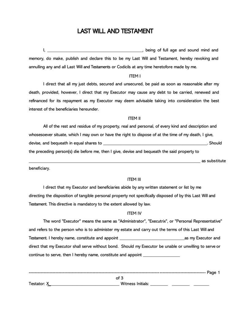 Printable Blank Last Will And Testament Template Uk Printable Templates