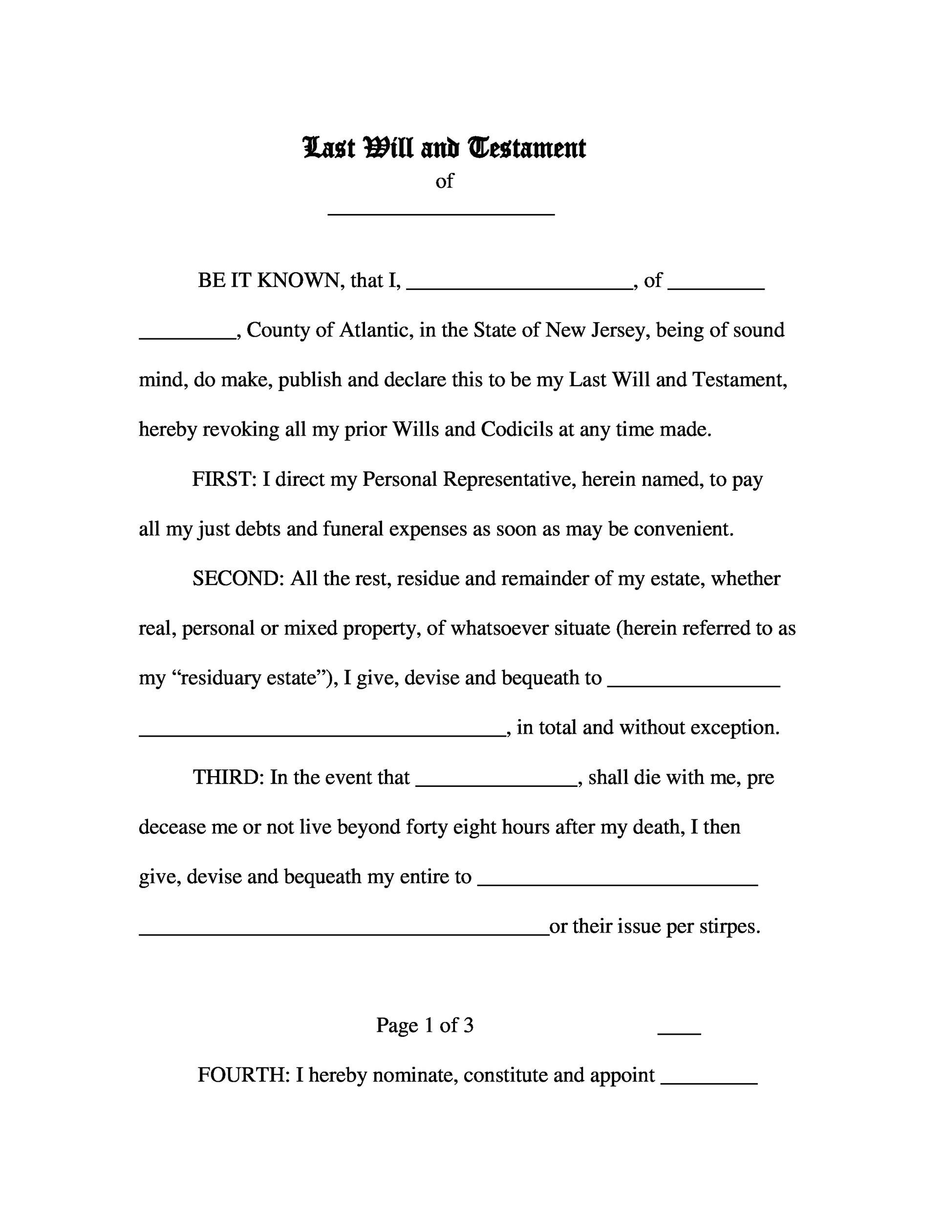 Printable Blank Last Will And Testament Template Uk