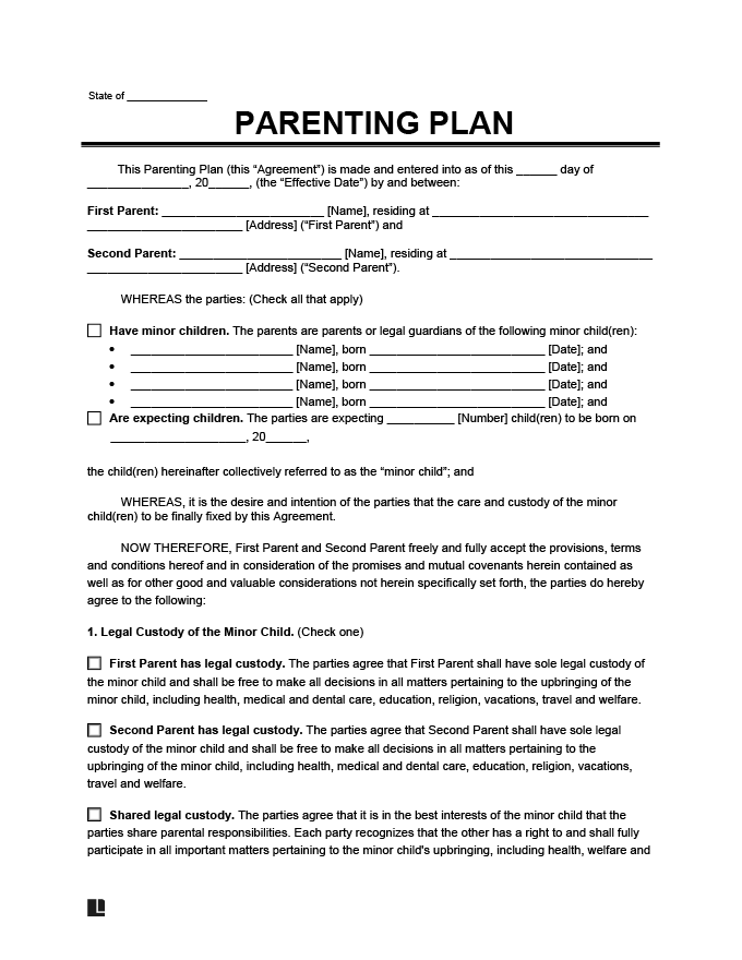 Printable Co Parenting Agreement Template