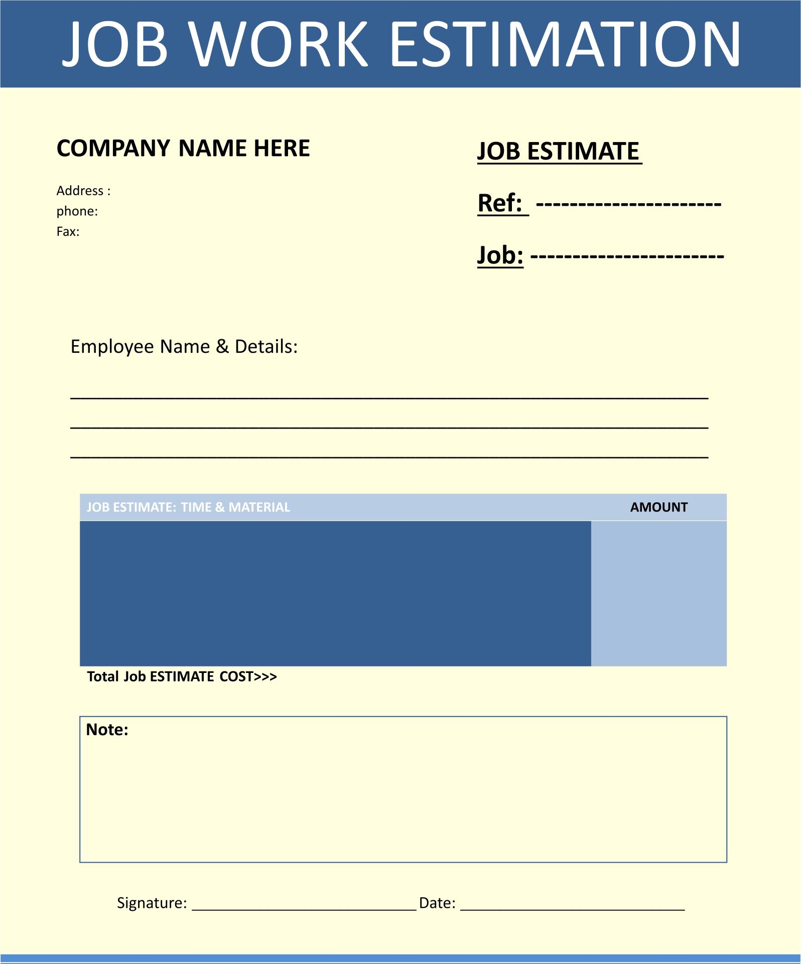 Printable Construction Estimate Template
