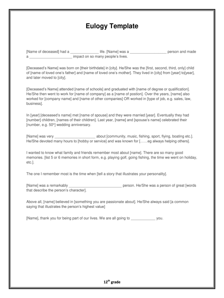 Printable Eulogy Template For Mother Printables Template Free