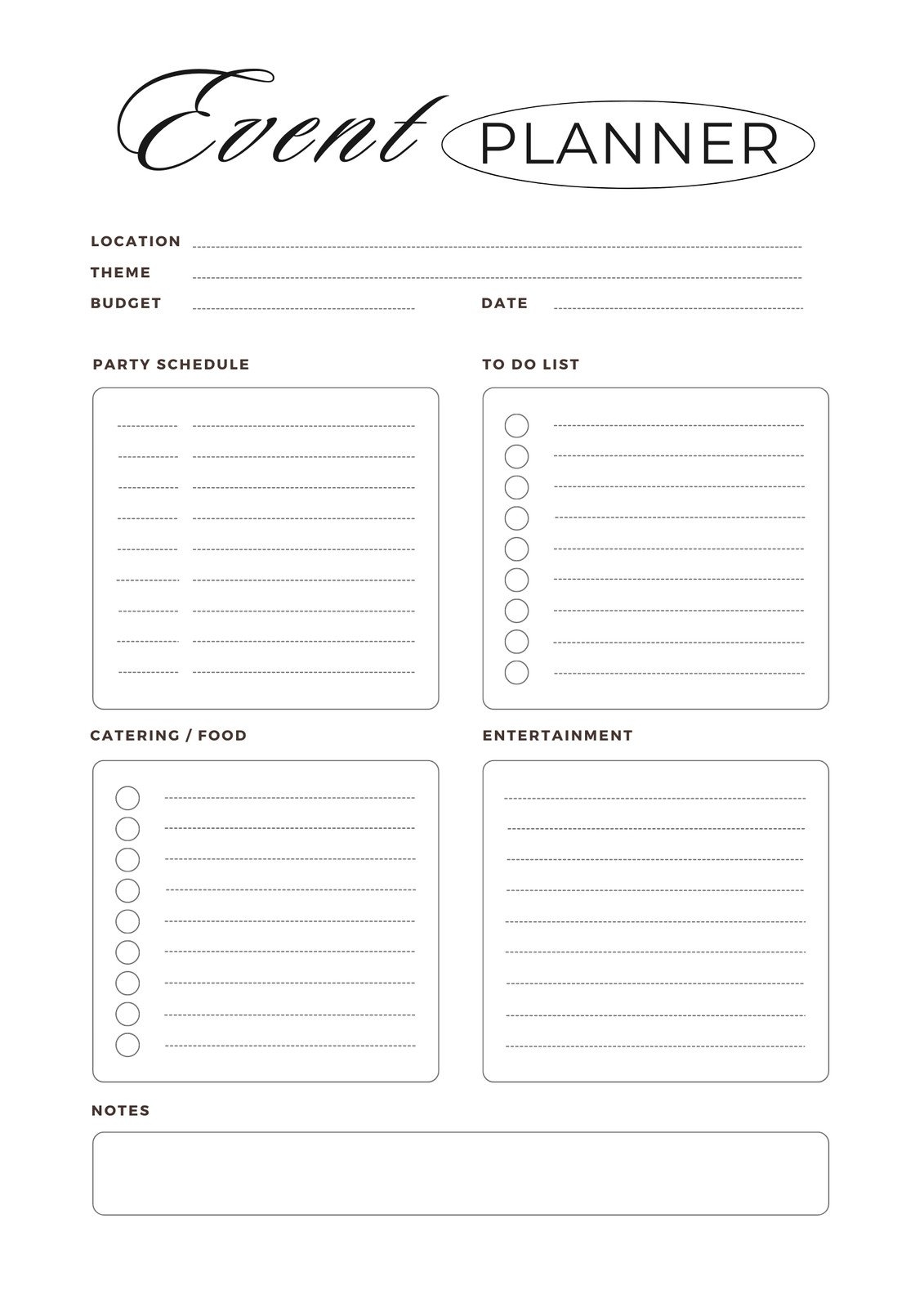 Printable Event Planning Template Printable Forms Free Online
