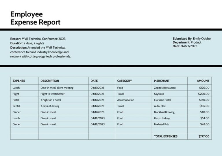 Printable Expense Report Template Download Free Download And Print 