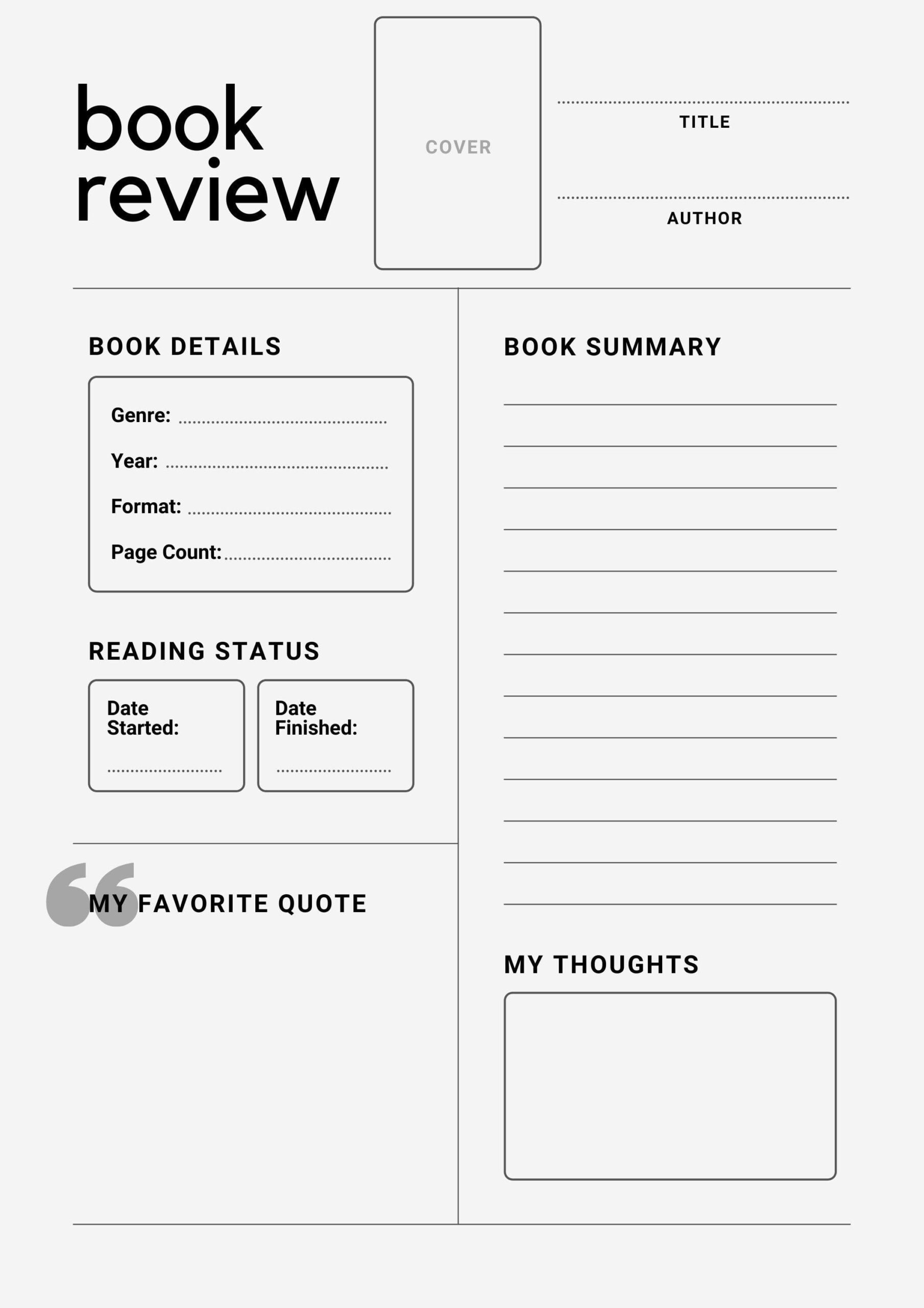 Printable Great Book Review Template Free Download And Print For You 