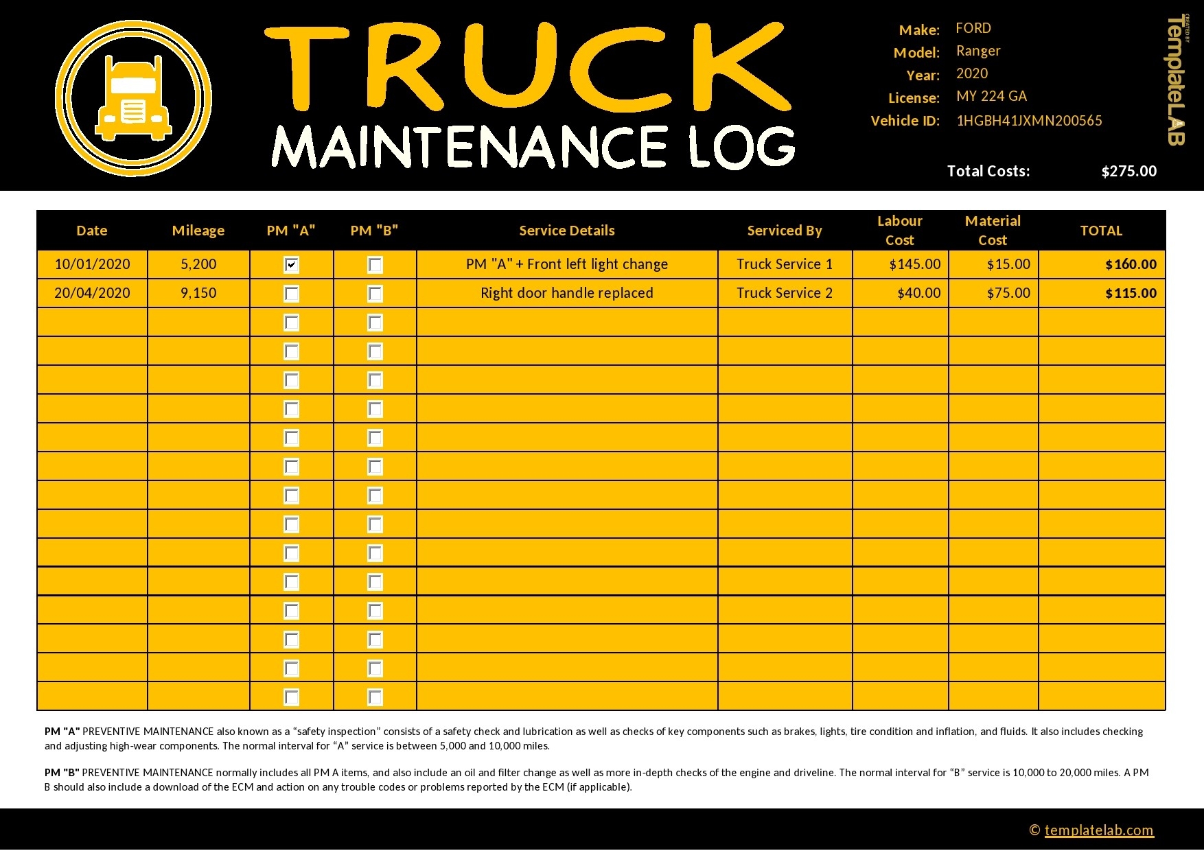 Printable Maintenance Log Template