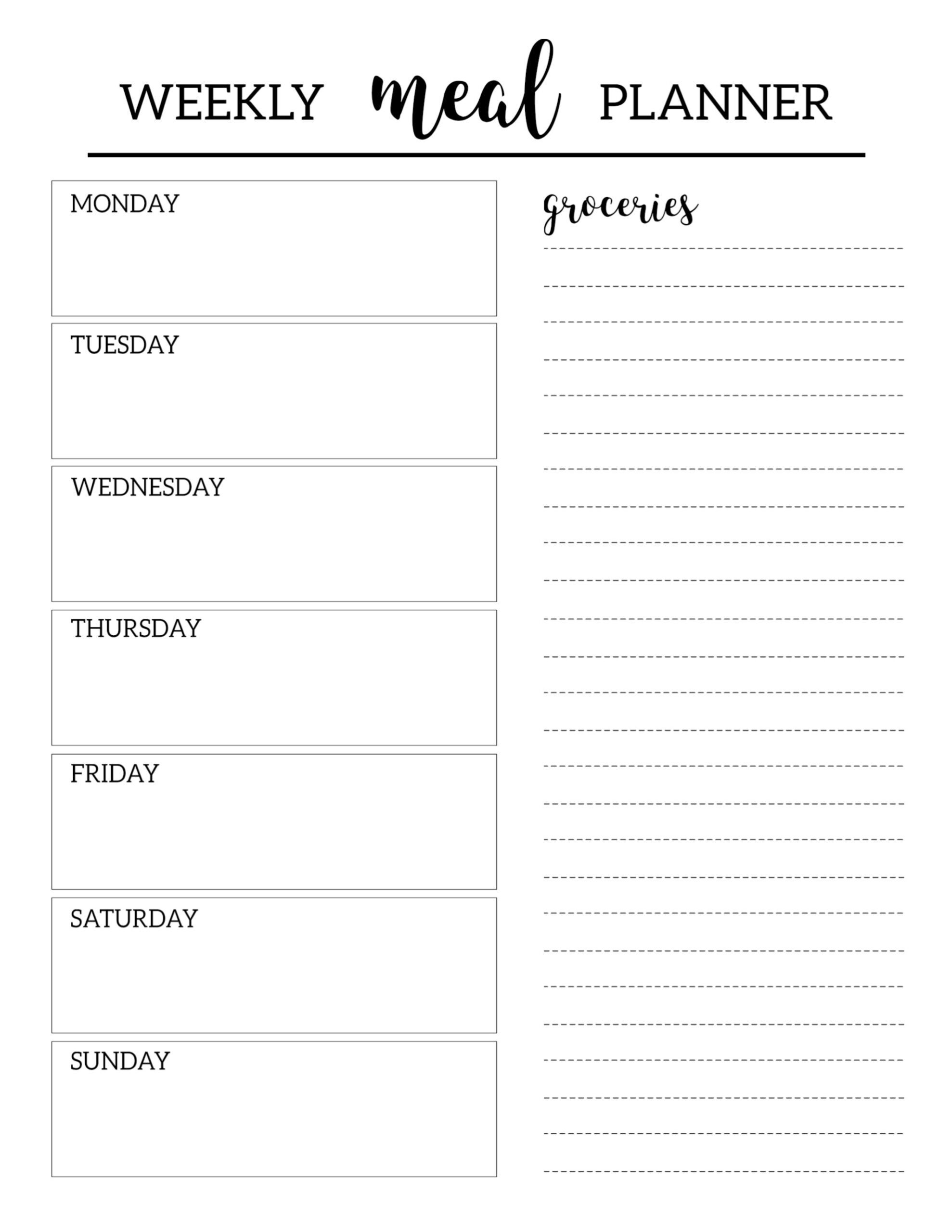 Printable Meal Planning Template With Grocery List Printable Templates