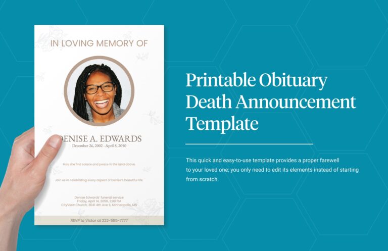 Printable Obituary Death Announcement Template In PSD Word 