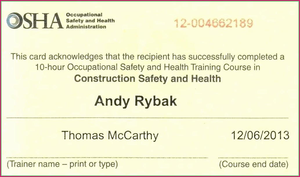 Printable Osha 30 Card Template Printable Free Templates