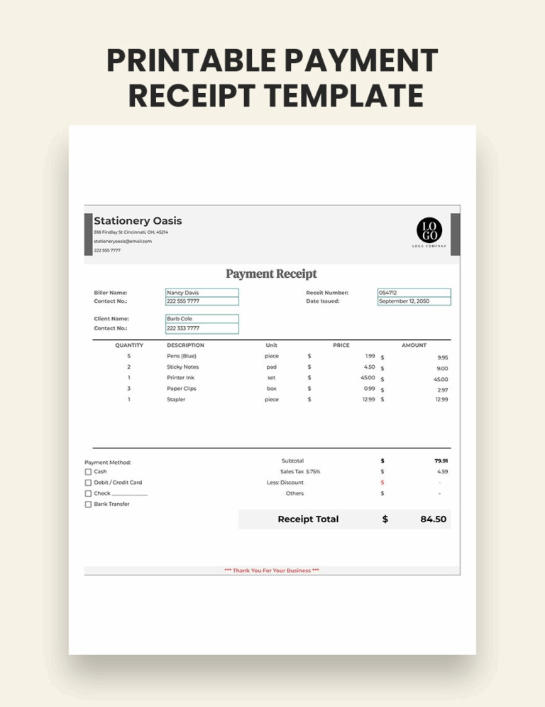 Printable Sales Receipt Template Google Sheets Excel Template